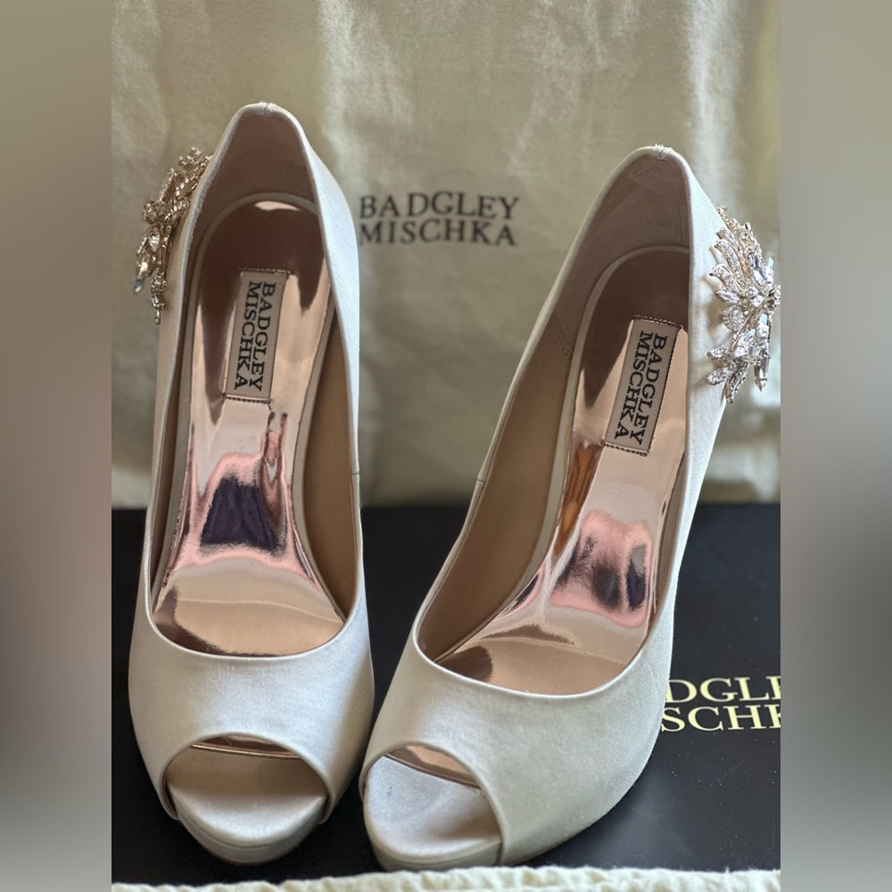 Badgley Mischka Ivory Shoes w/ Crystals size 8.5 style Marcia - Picture 7 of 13